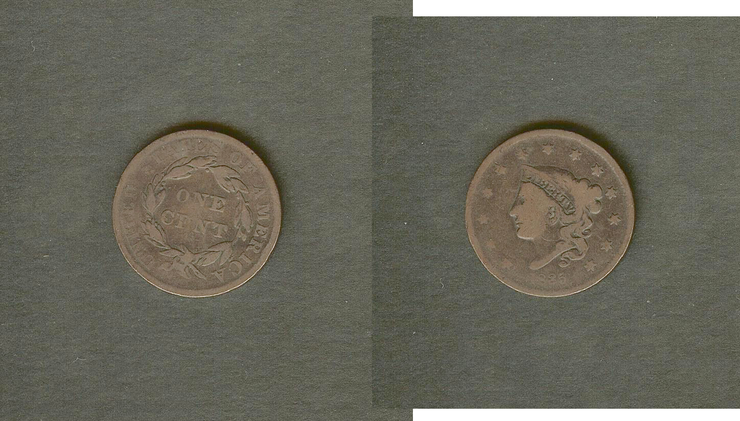 USA 1 cent \"matron head\" 1835 gF